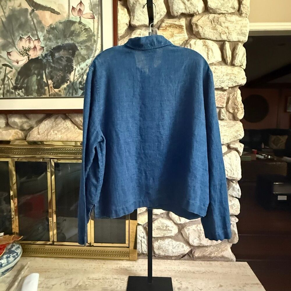Jones New York 100% linen women’s blue button down shirt size xl - Picture 13 of 14